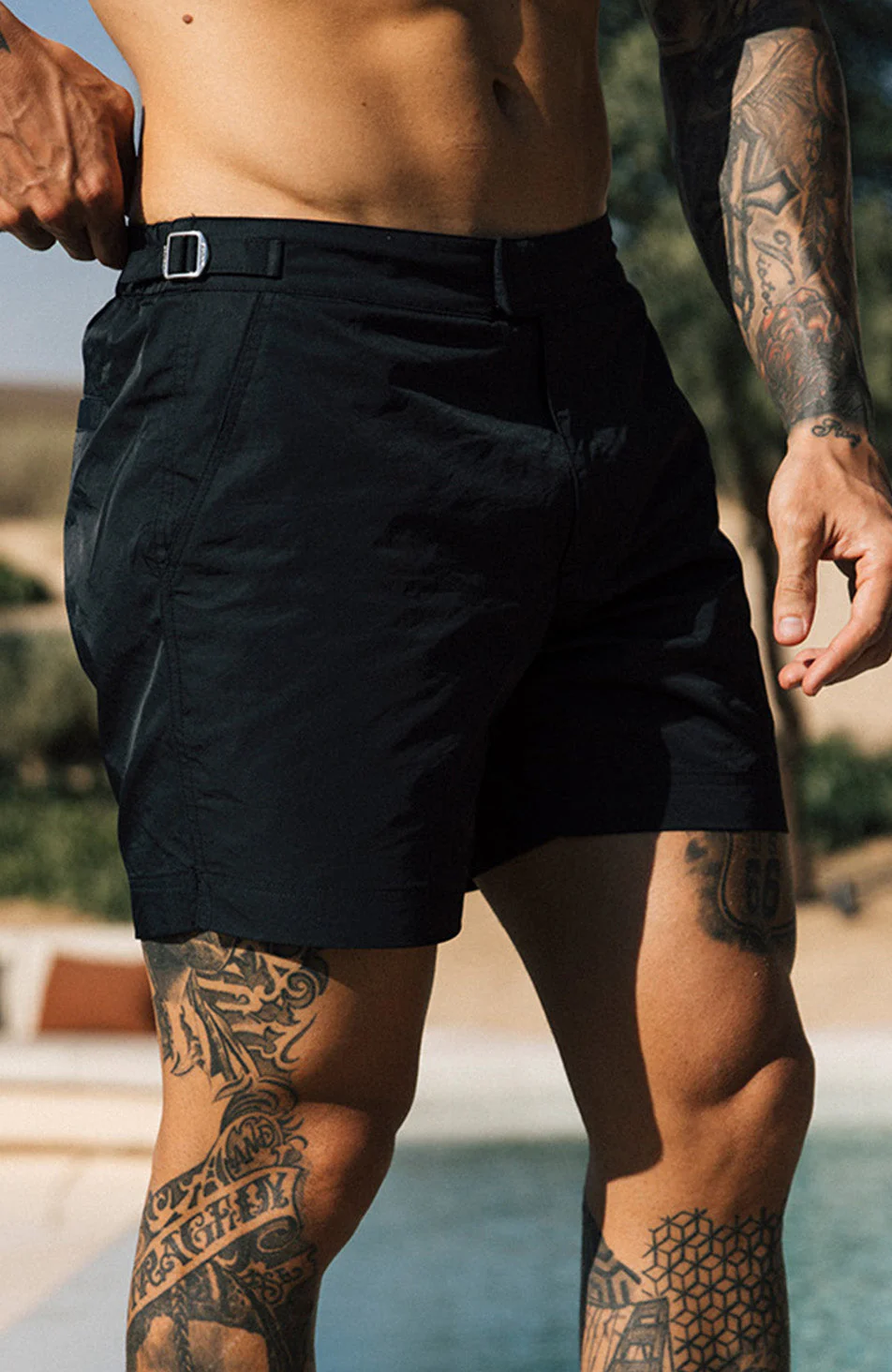 2PK Nero Swim Shorts in Black/Blue Geo - Image 2