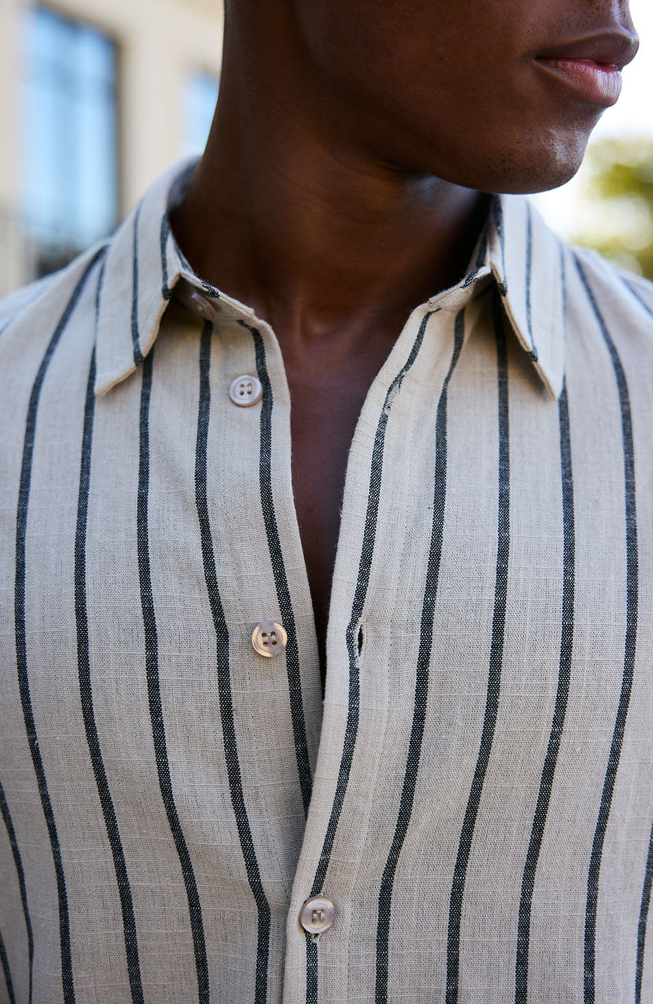 Arienzo Long Sleeve Stripe Shirt in Beige - Image 4