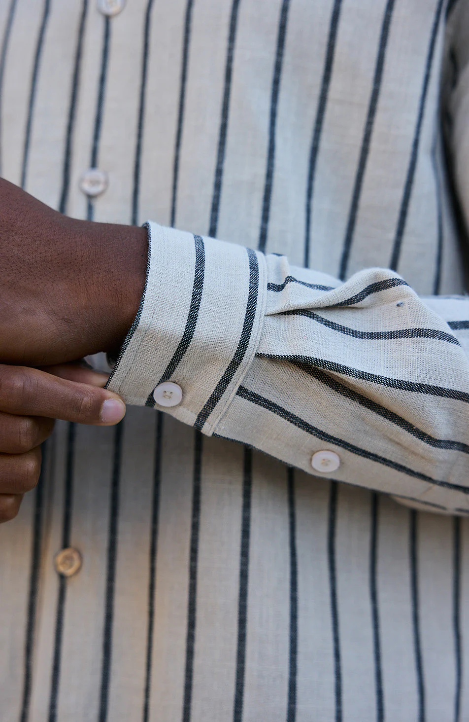 Arienzo Long Sleeve Stripe Shirt in Beige - Image 5