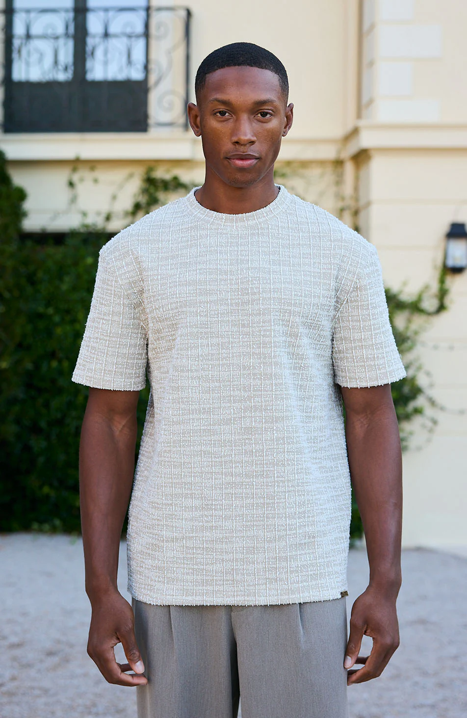 Arlio Textured Relaxed Boxy Tee in Beige - Image 3