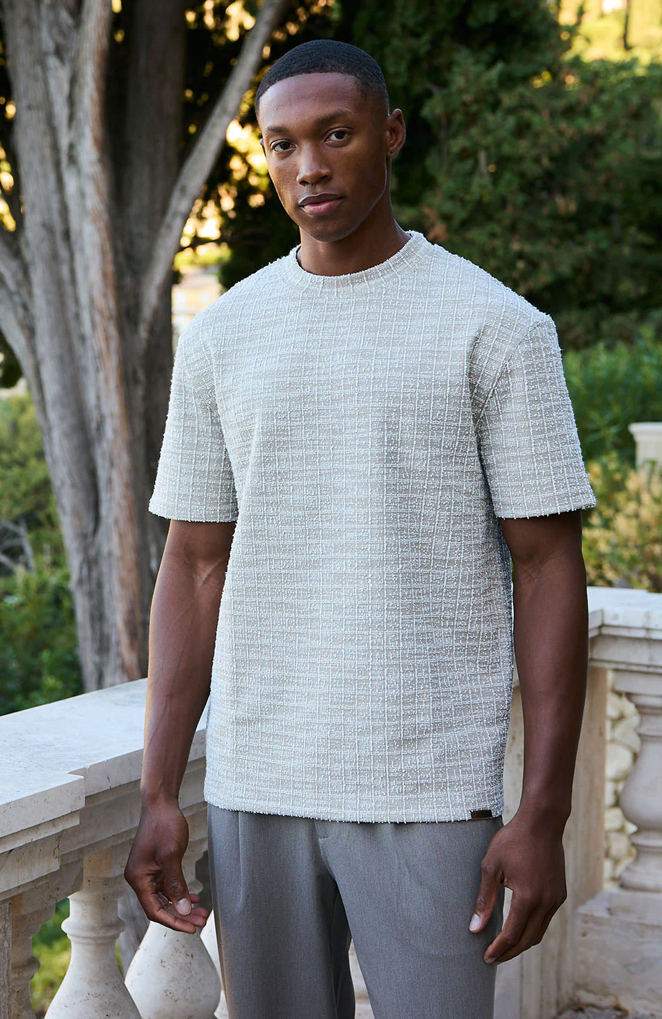 Arlio Textured Relaxed Boxy Tee in Beige - Image 5