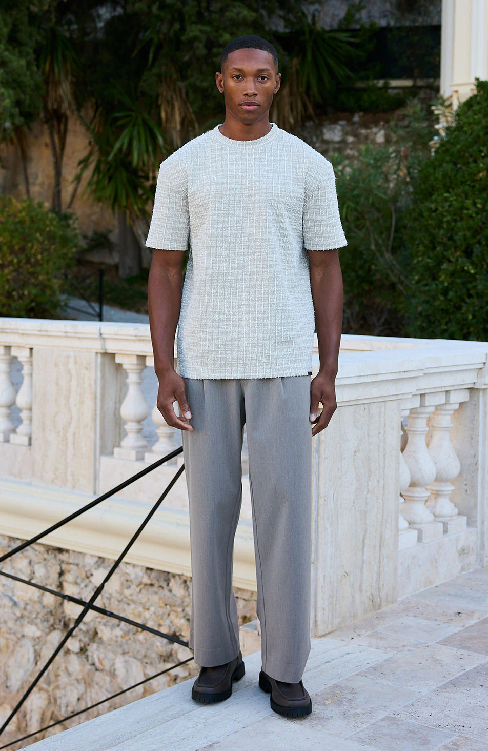 Arlio Textured Relaxed Boxy Tee in Beige - Image 6