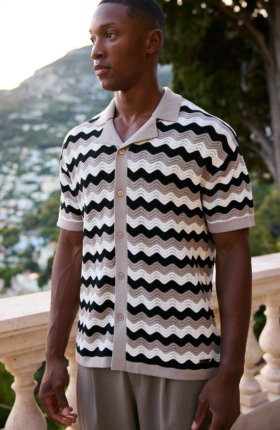 Aruba Textured Relaxed Fit Knitted Shirt in Taupe - Image 6