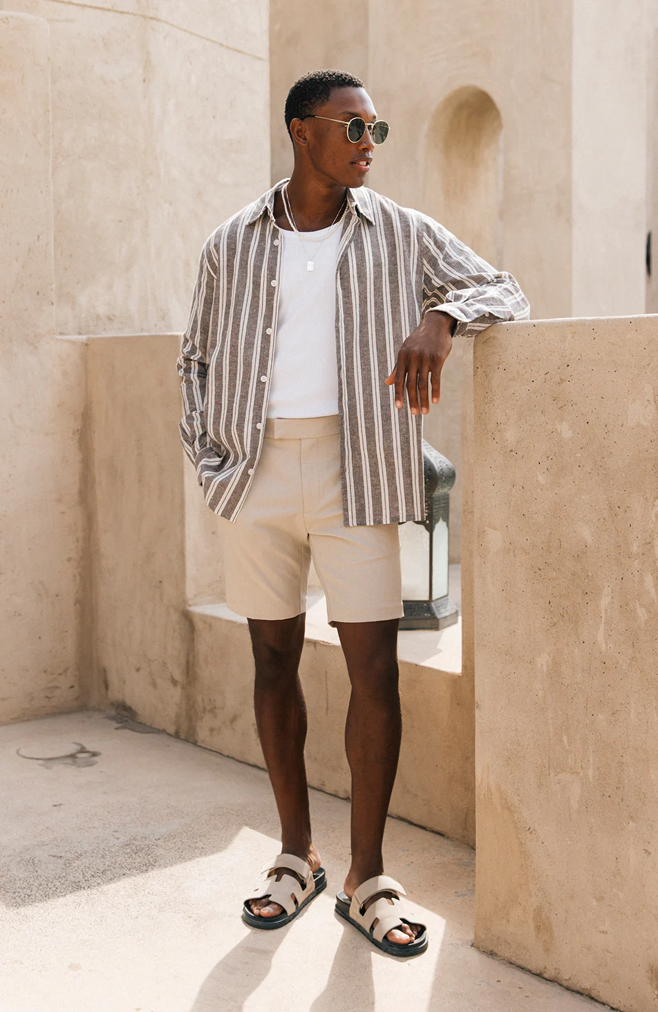 Aster Tailored Stretch Fit Short in Beige - Image 3