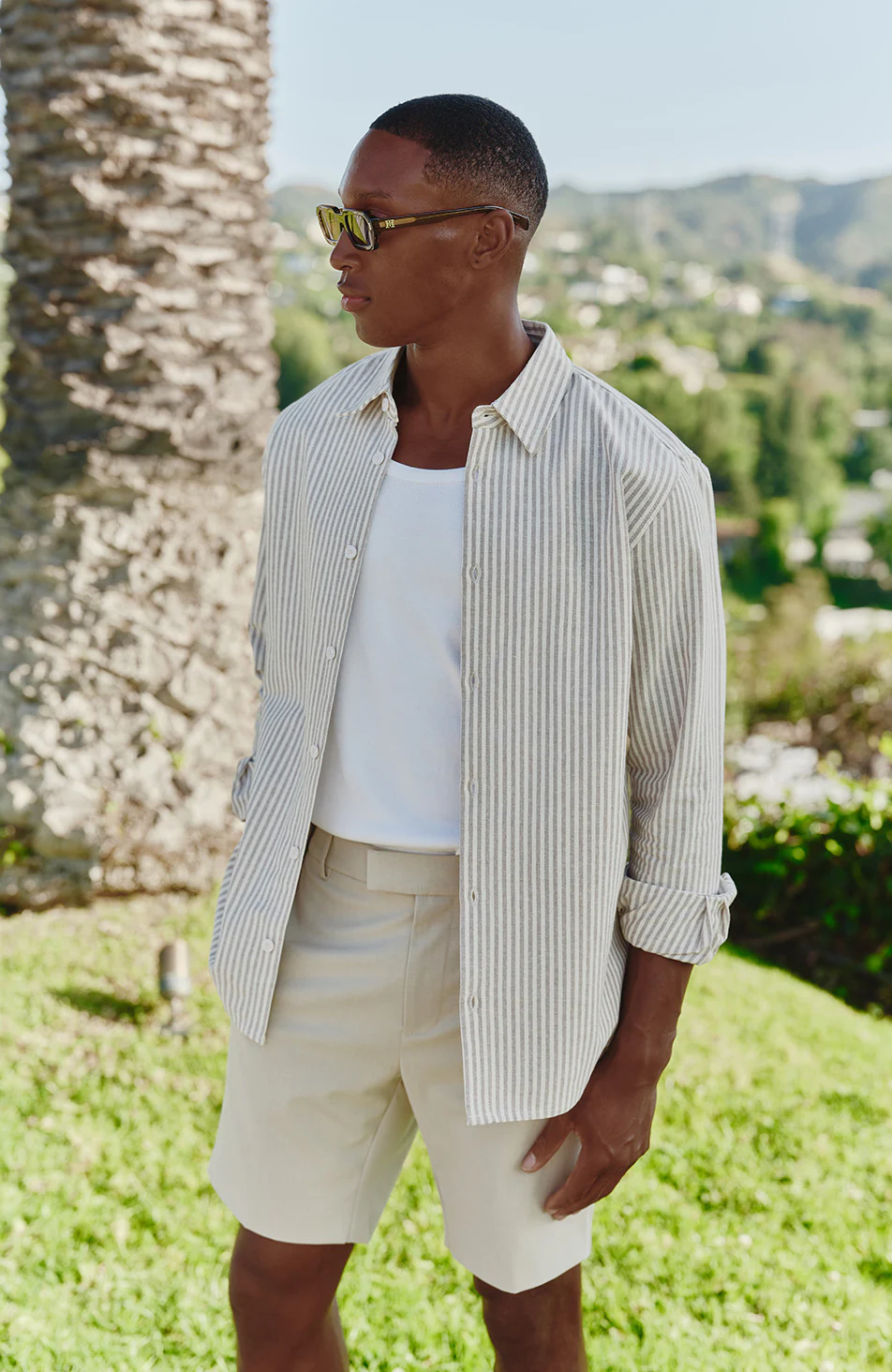 Balencio Embroidered Stripe Shirt in Beige and White - Image 3