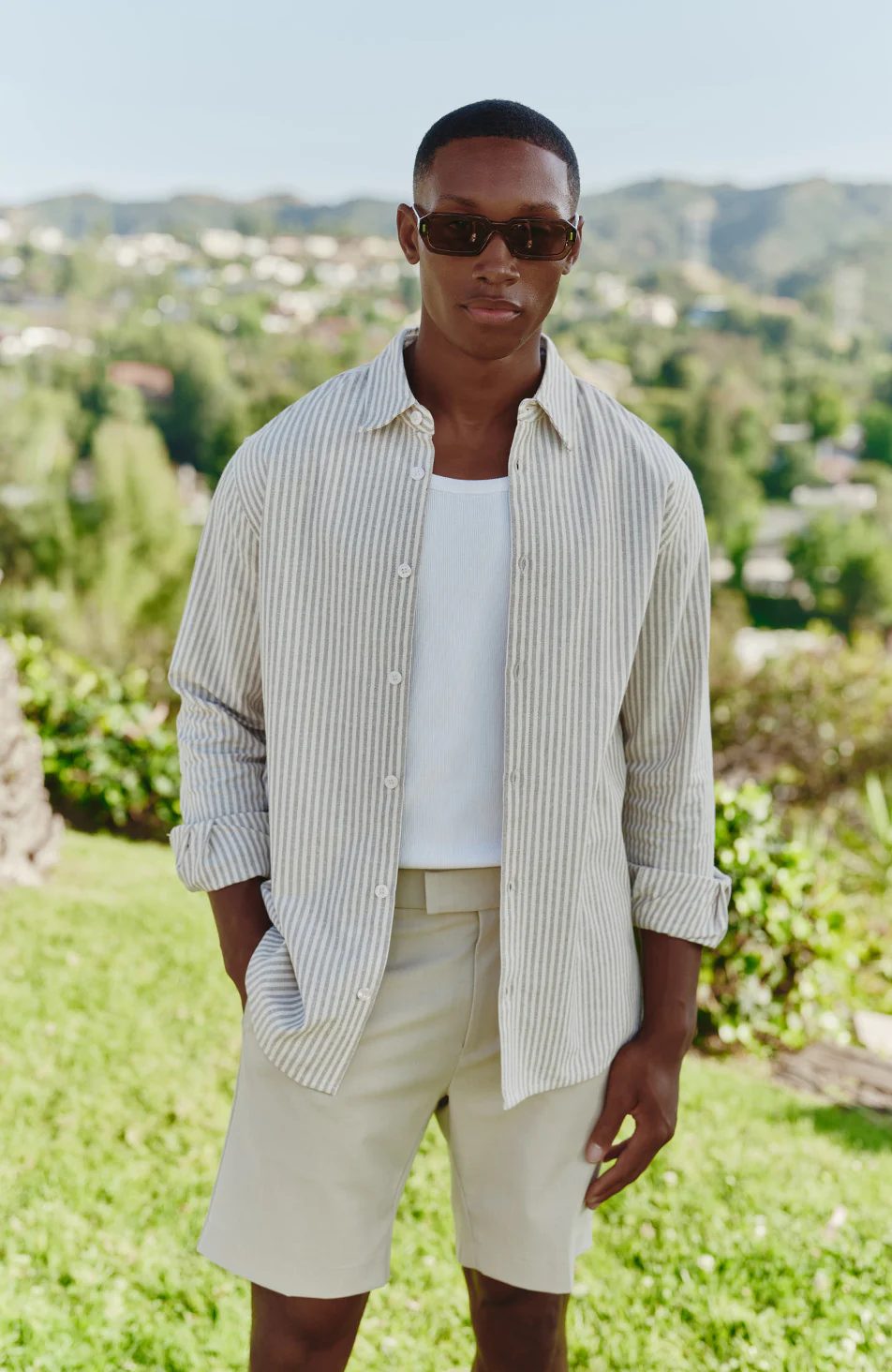 Balencio Embroidered Stripe Shirt in Beige and White - Image 6