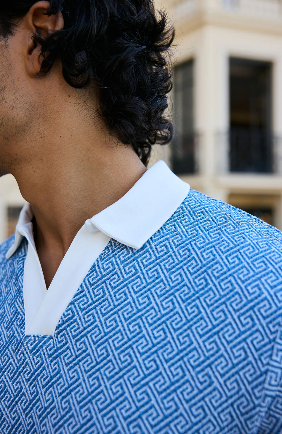 Calvi Swirl Geo Jacquard Slim Polo in Blue - Image 3