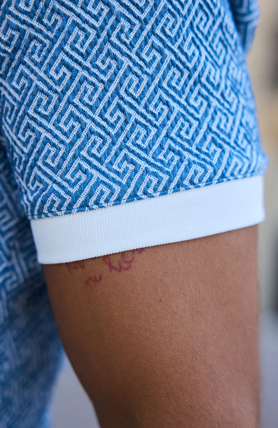 Calvi Swirl Geo Jacquard Slim Polo in Blue - Image 4