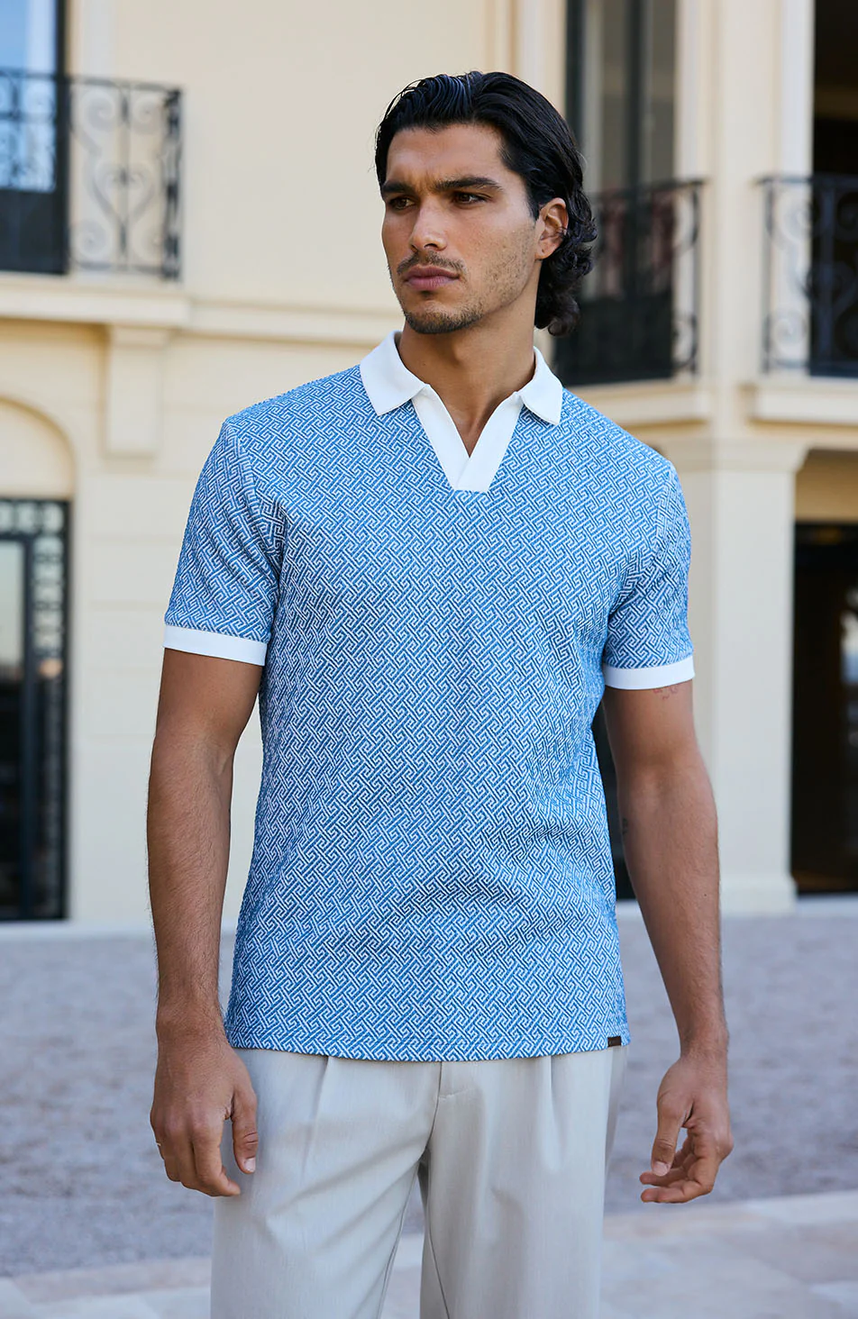 Calvi Swirl Geo Jacquard Slim Polo in Blue - Image 6