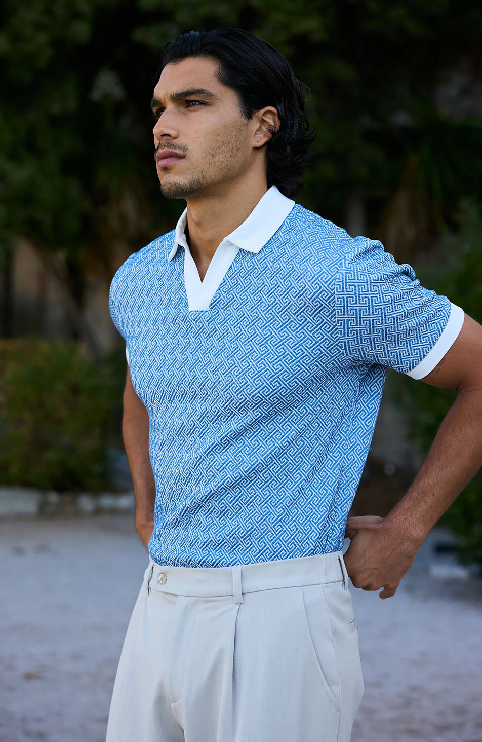 Calvi Swirl Geo Jacquard Slim Polo in Blue - Image 7