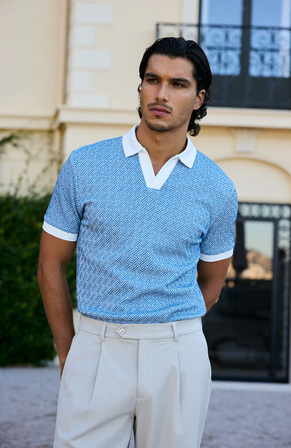 Calvi Swirl Geo Jacquard Slim Polo in Blue - Image 8