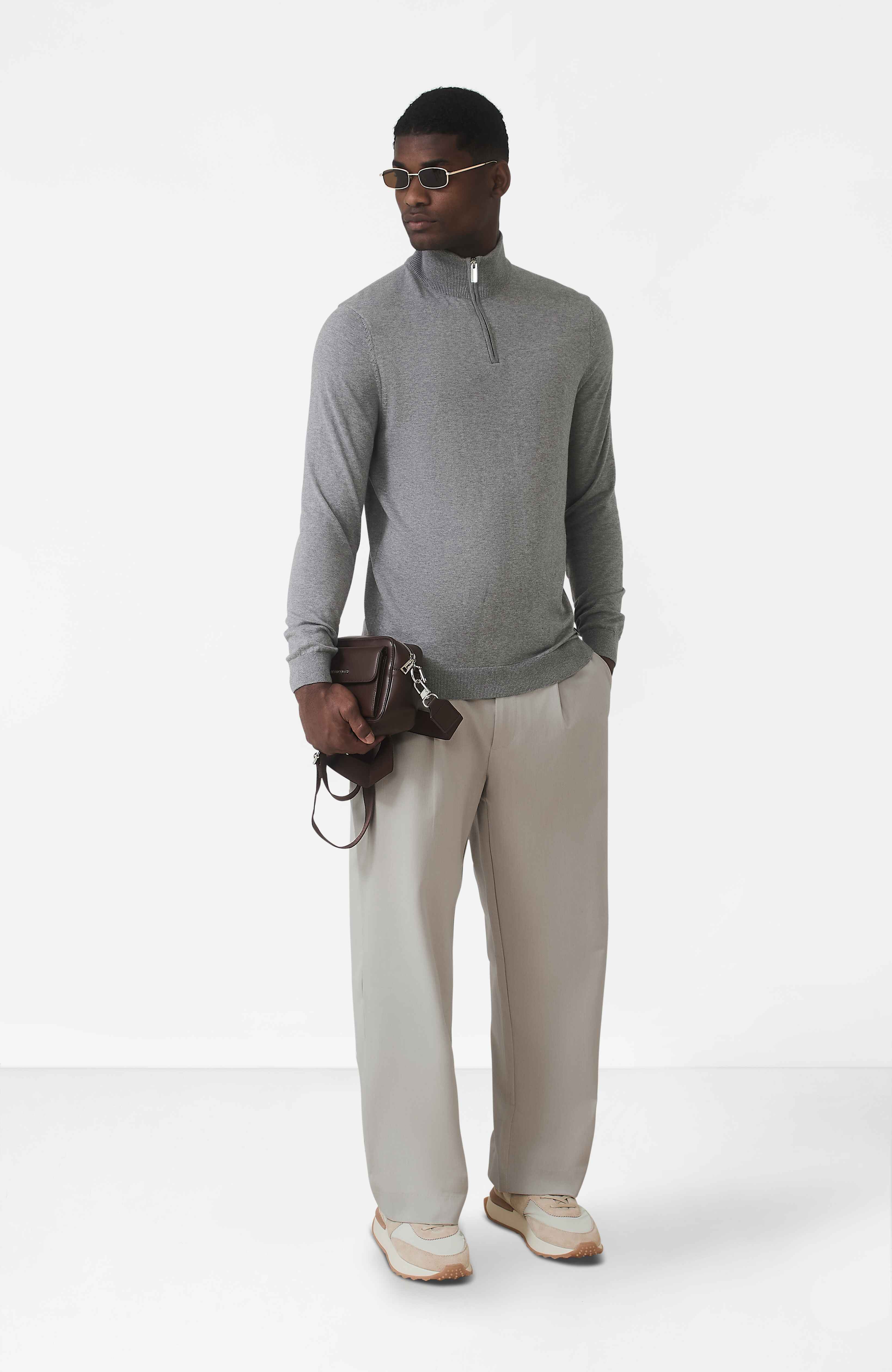 Canarsie Slim Knit Zip Jumper in Grey - Image 2