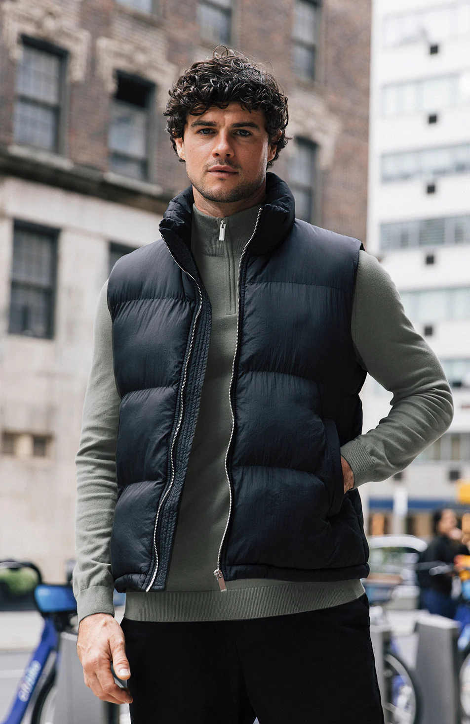Canarsie Slim Knit Zip Jumper in Khaki - Image 3