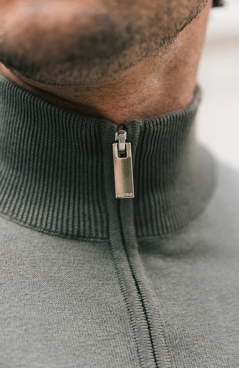 Canarsie Slim Knit Zip Jumper in Khaki - Image 4