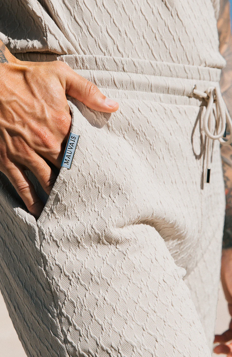 Cannes Knit Shorts in Beige - Image 3