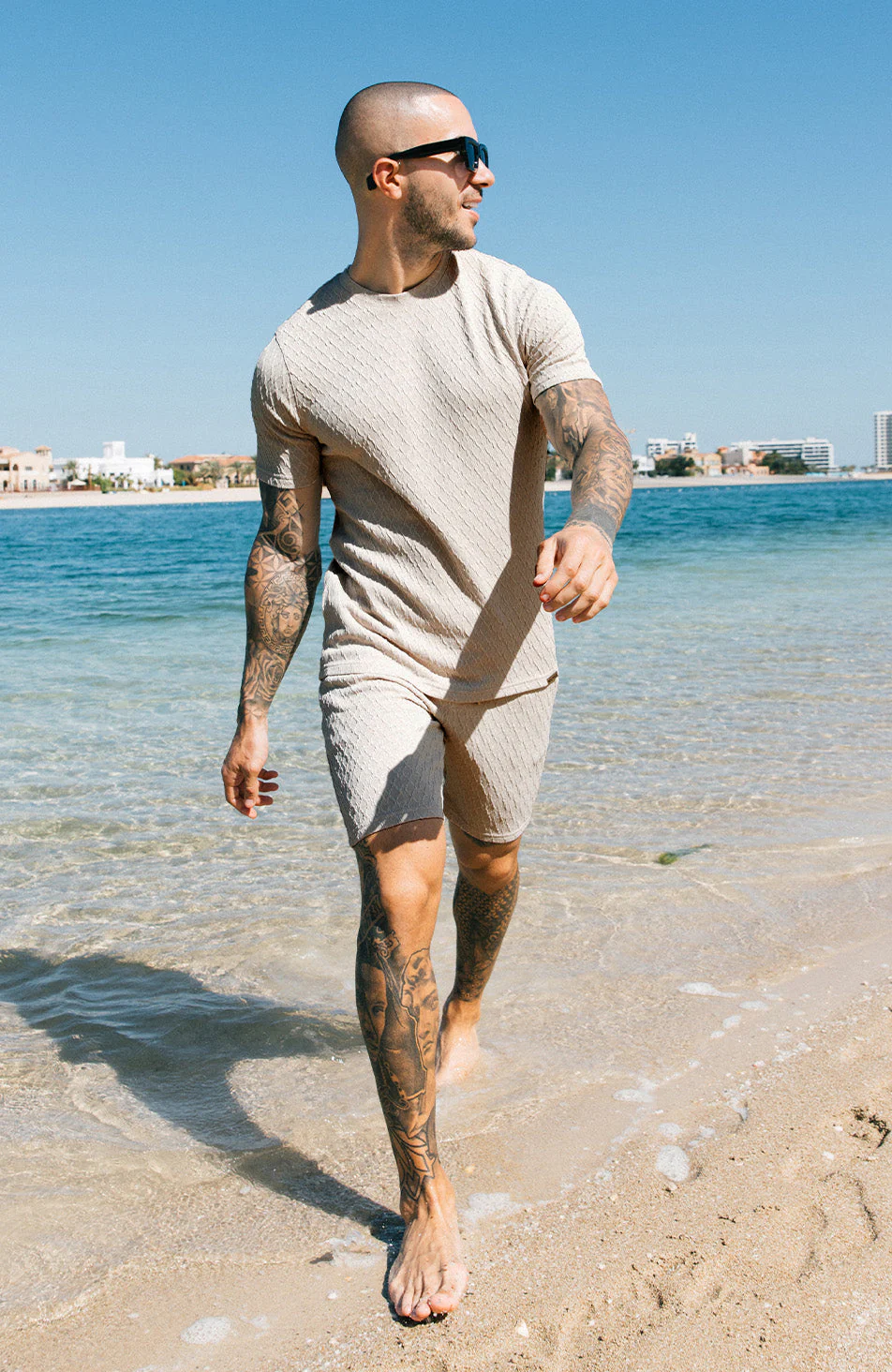 Cannes Knit Shorts in Beige - Image 4