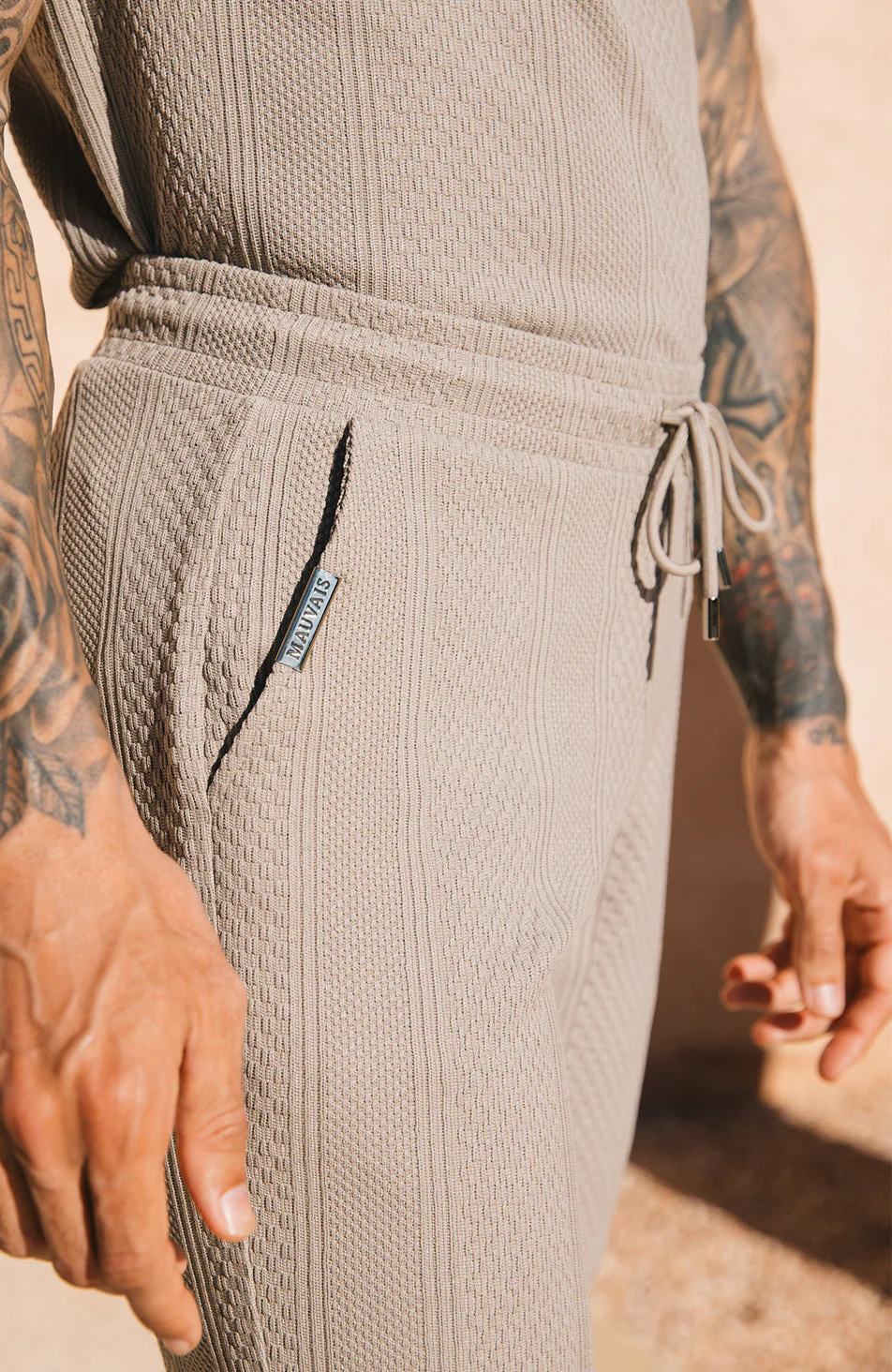 Cedro Knit Shorts in Taupe - Image 3