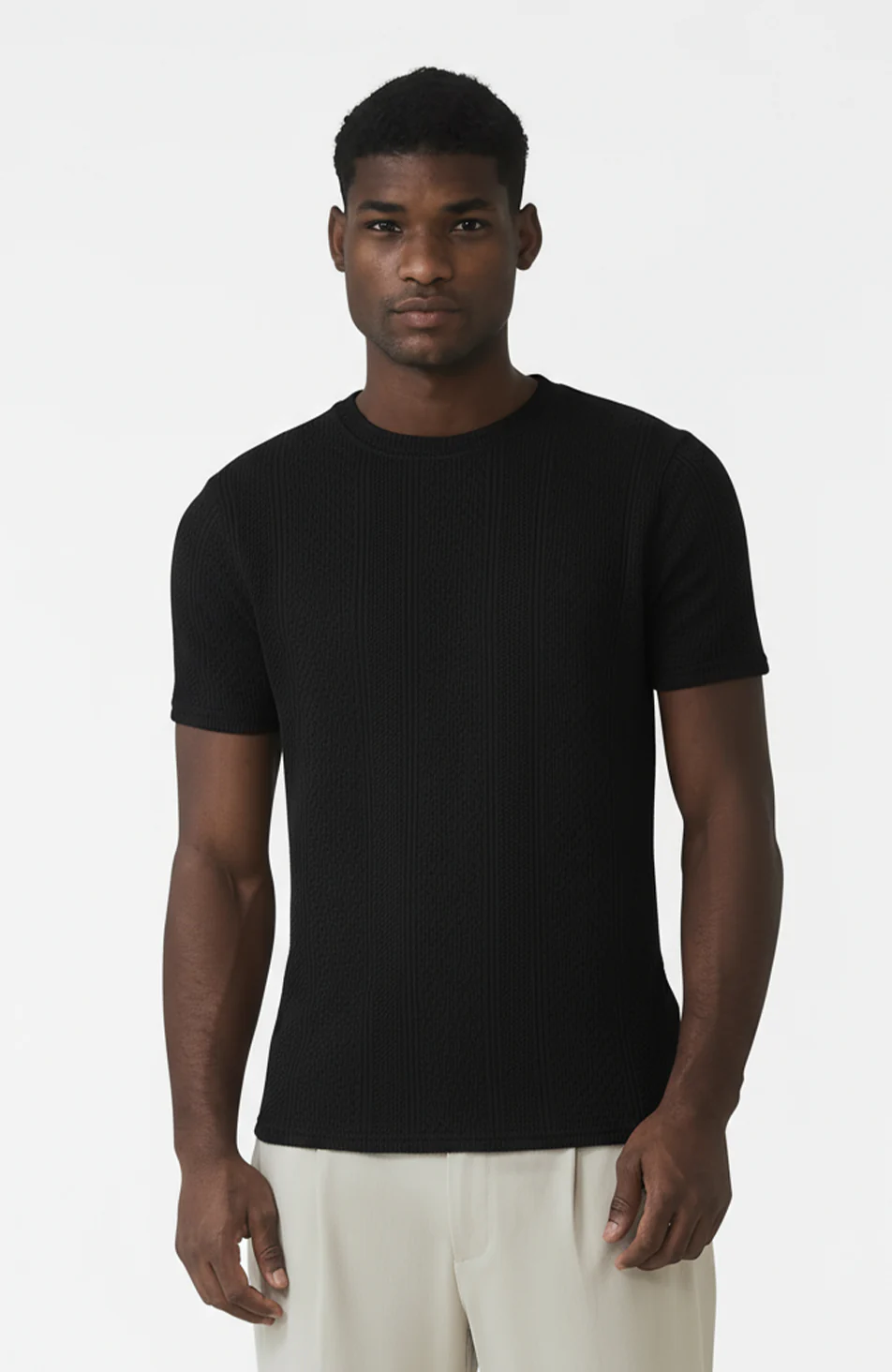 Cedro Slim Textured Tee in Black - Image 3