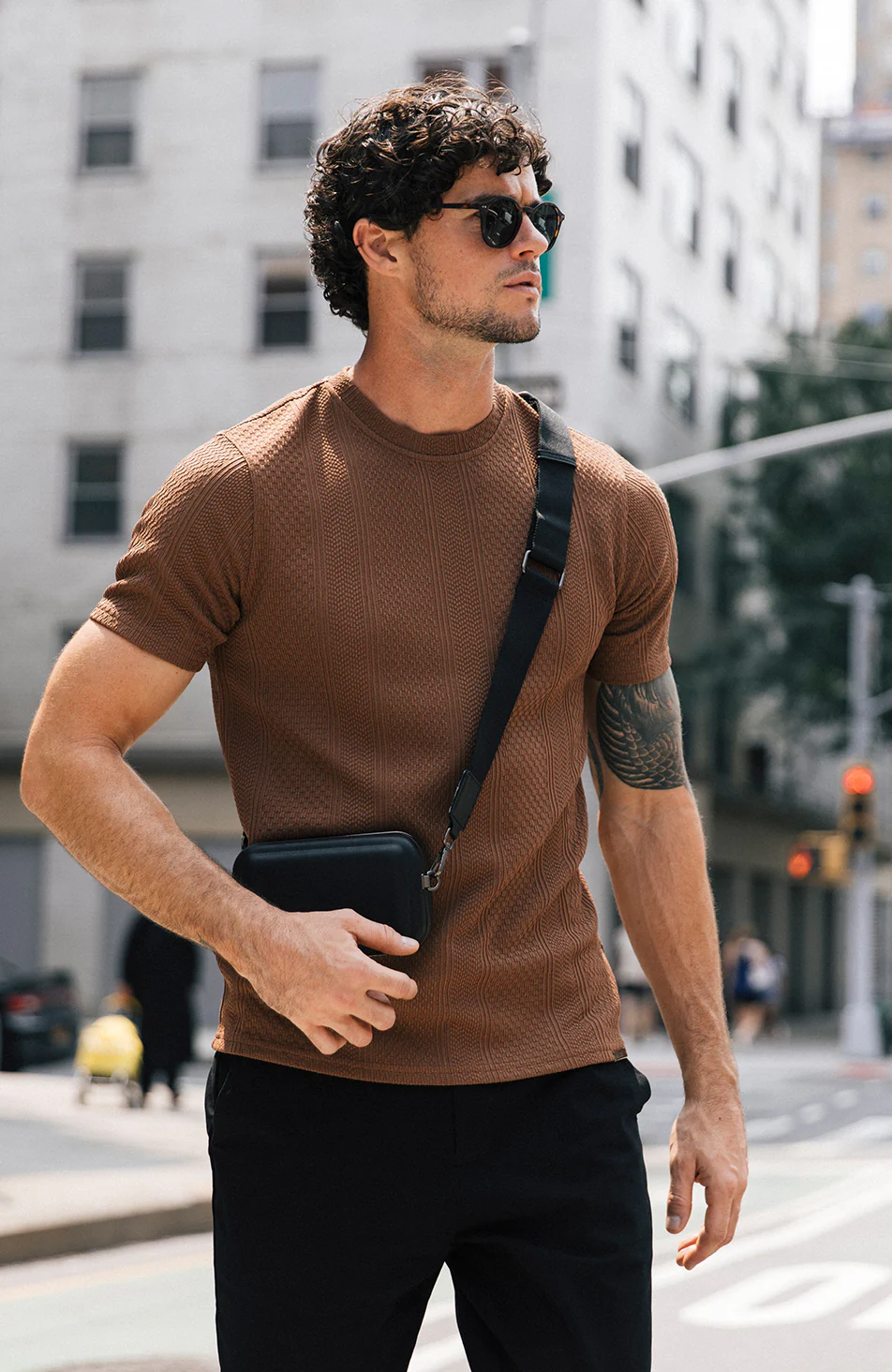 Cedro Slim Textured Tee in Caramel - Image 6