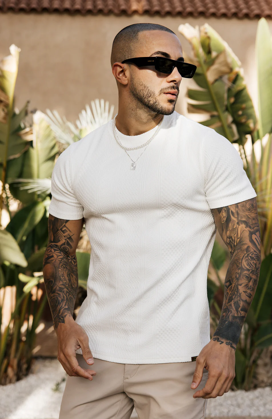 Cedro Slim Textured Tee in White - Image 5