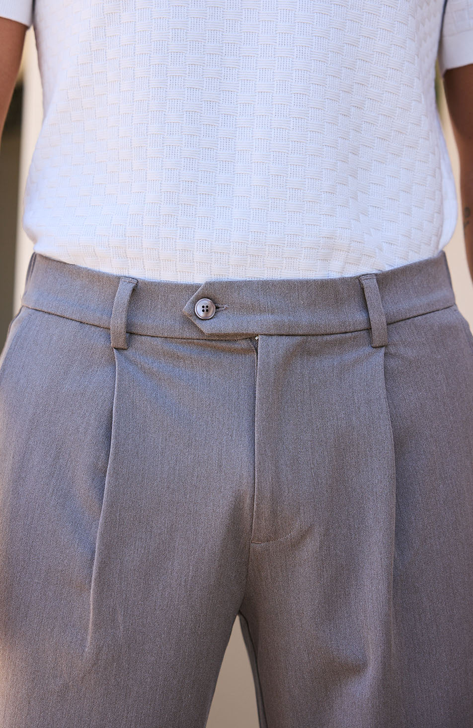Como Relaxed Fit Pleated Tailored Pants in Taupe - Image 5
