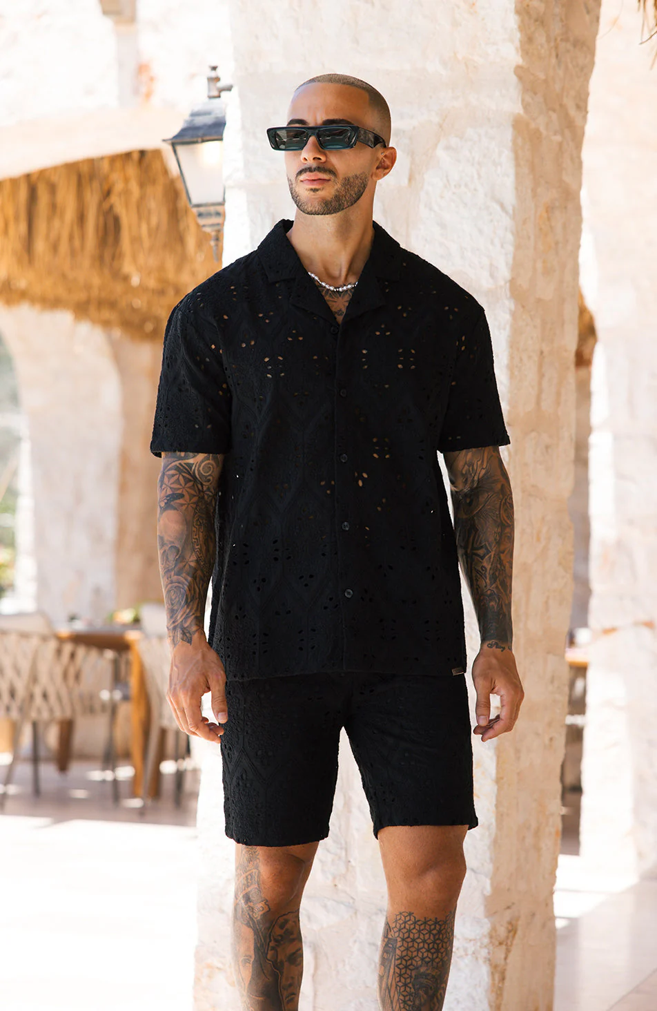 Destino Luxury Embroidered Relaxed Lined Shorts in Black - Image 2
