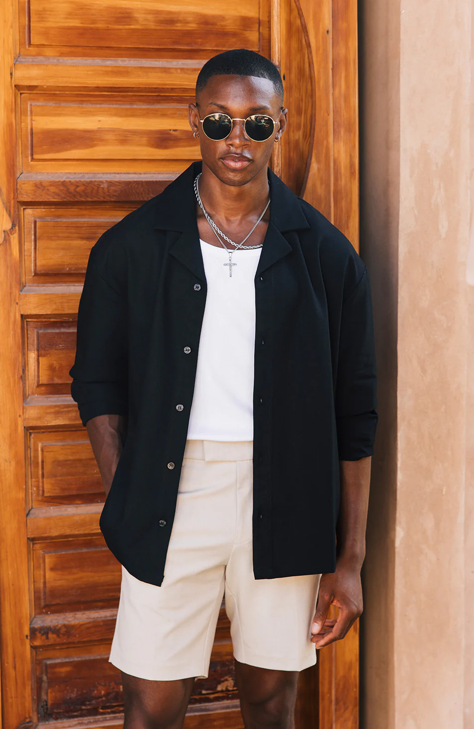 Deveron Oversized Long Sleeve Revere Shirt in Black