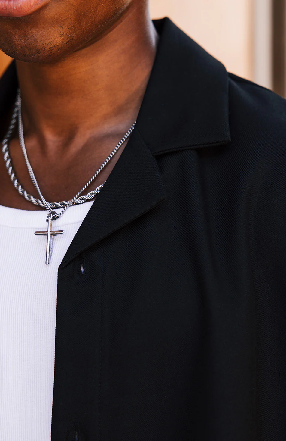 Deveron Oversized Long Sleeve Revere Shirt in Black - Image 3