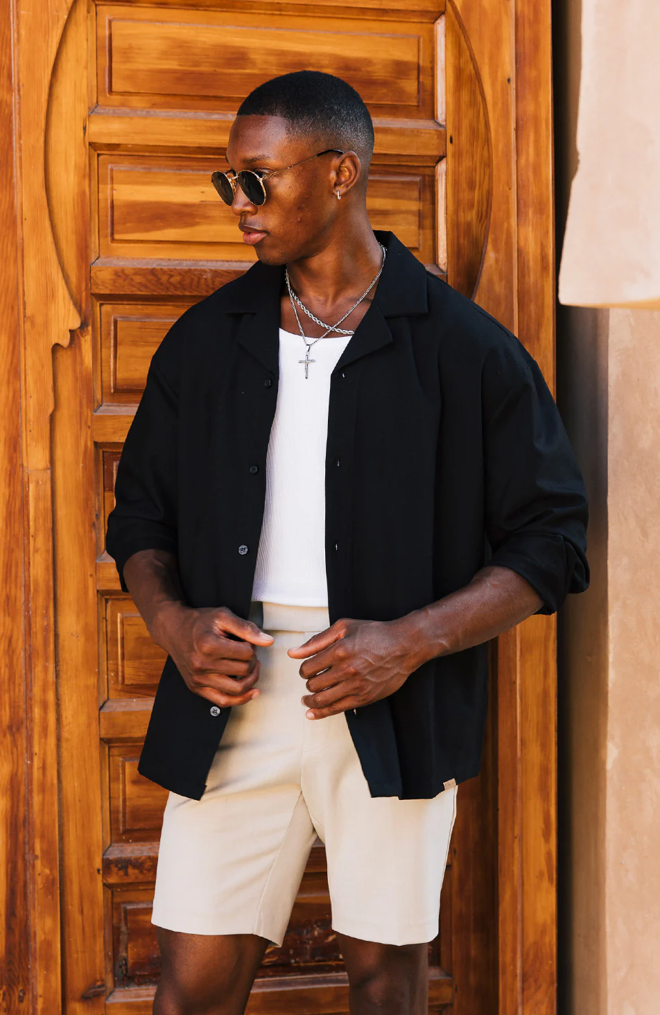Deveron Oversized Long Sleeve Revere Shirt in Black - Image 5