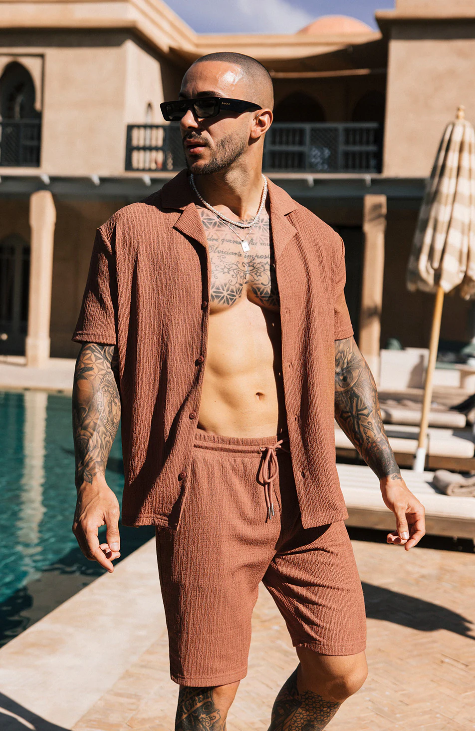 Eivissa Slim Stretch Shorts in Rust - Image 3