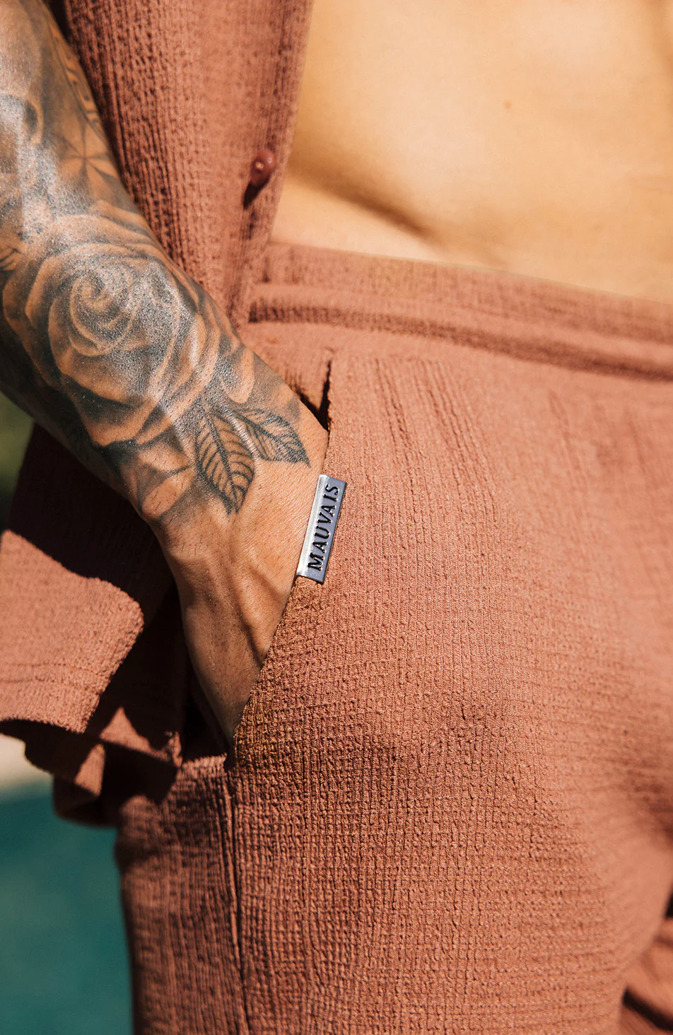 Eivissa Slim Stretch Shorts in Rust - Image 5