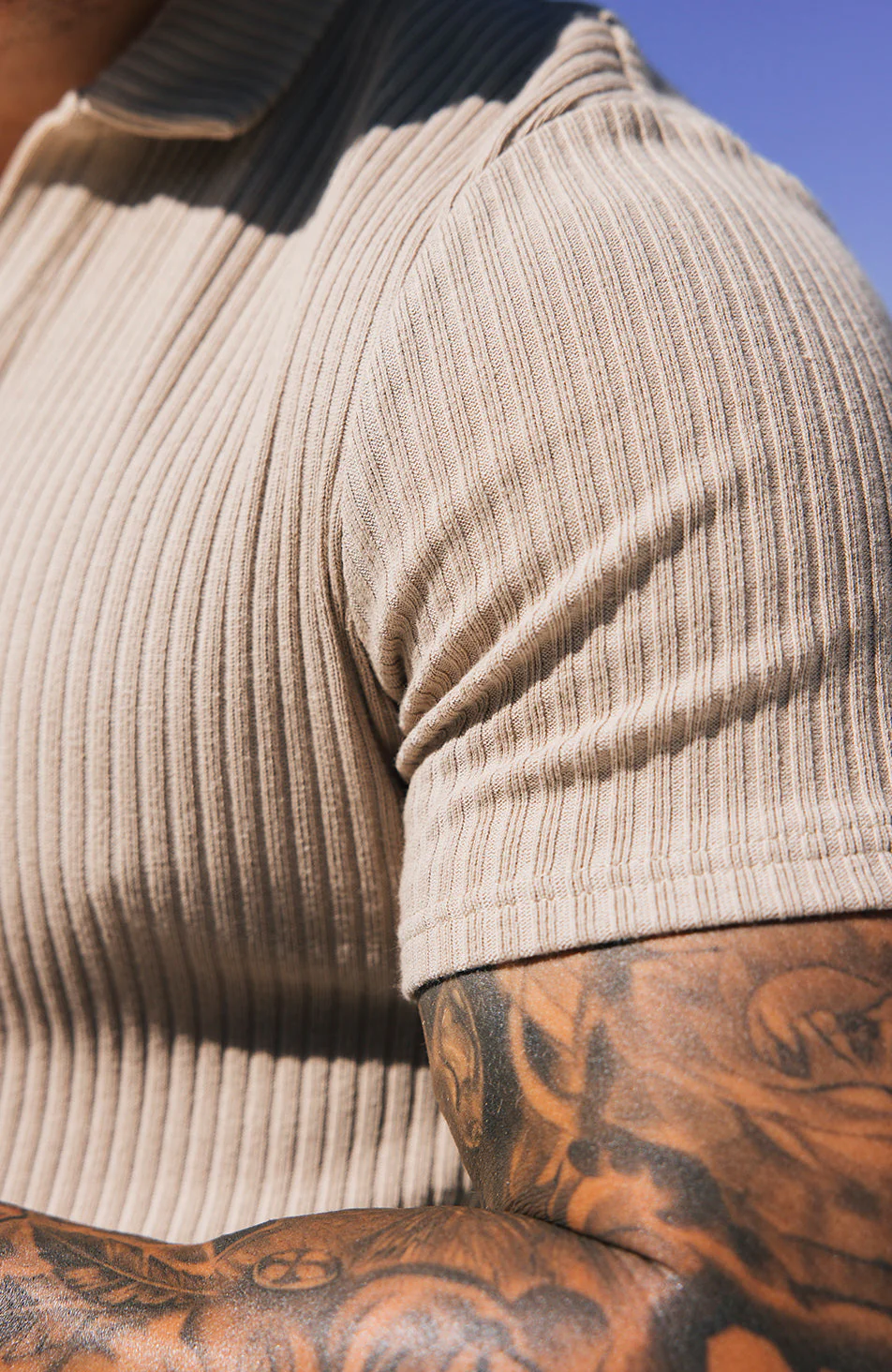 Elysee Slim Ribbed Revere Polo in Beige - Image 3