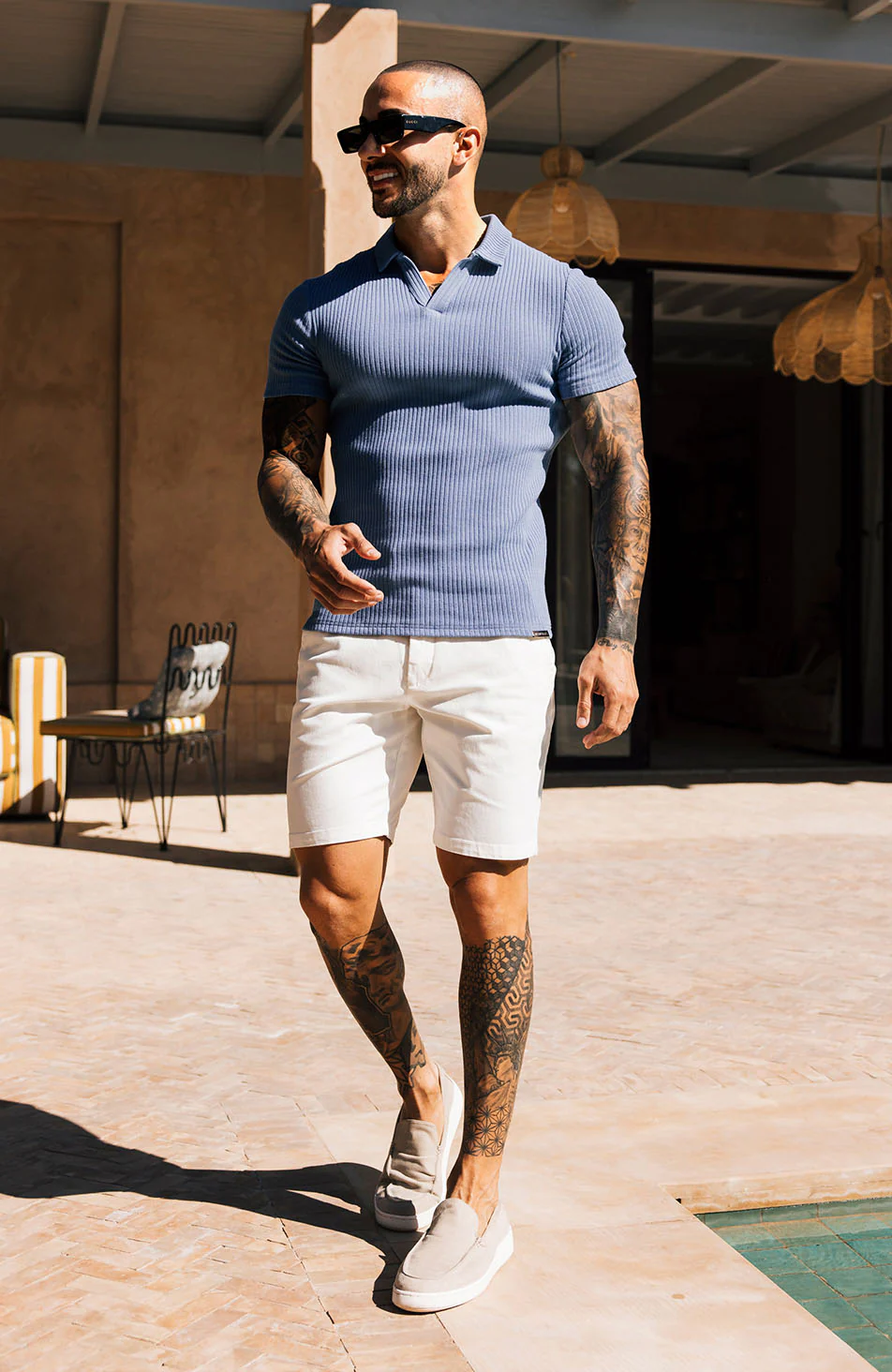 Elysee Slim Ribbed Revere Polo in Blue - Image 6