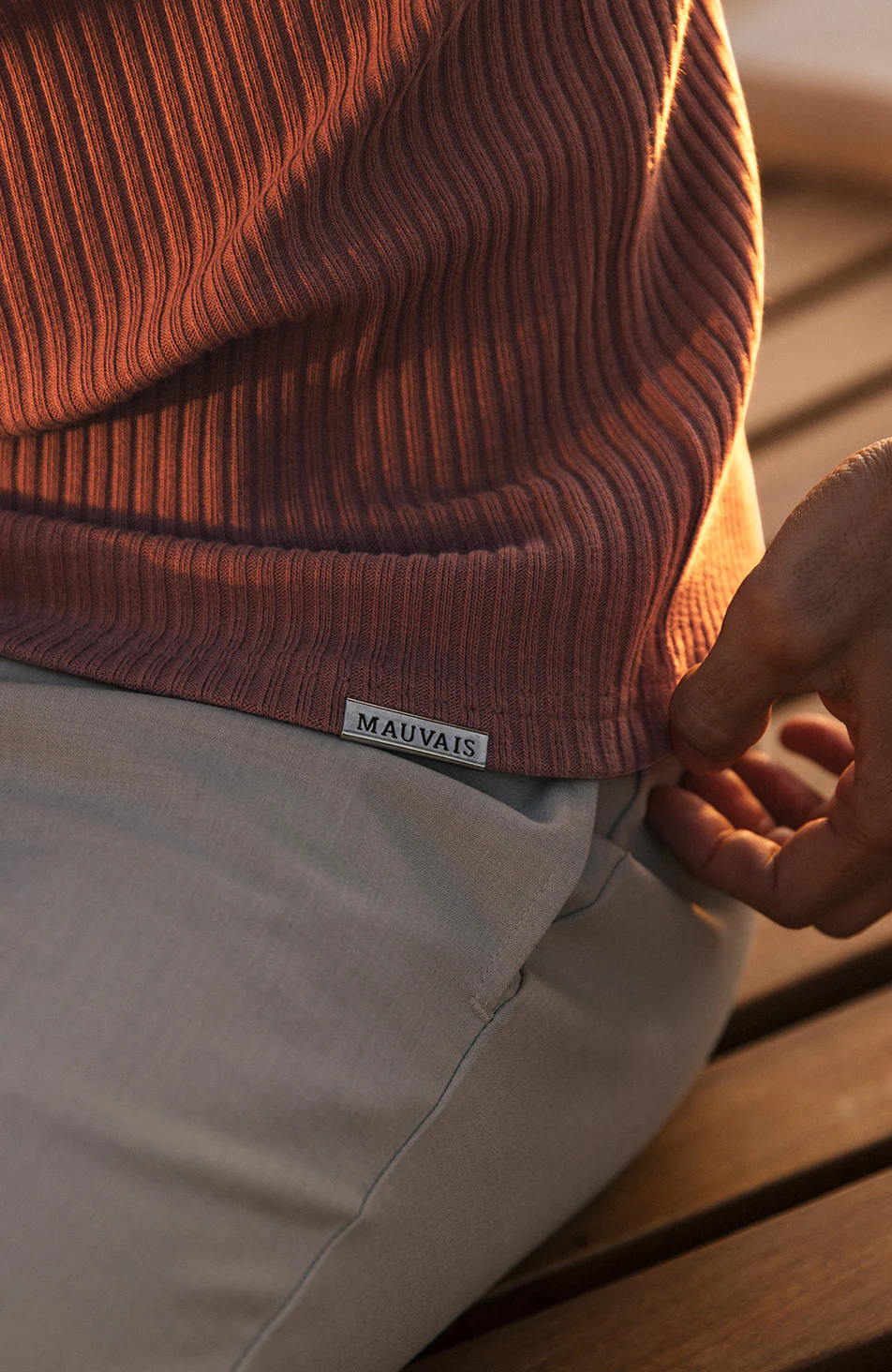 Elysee Slim Ribbed Revere Polo in Caramel - Image 3