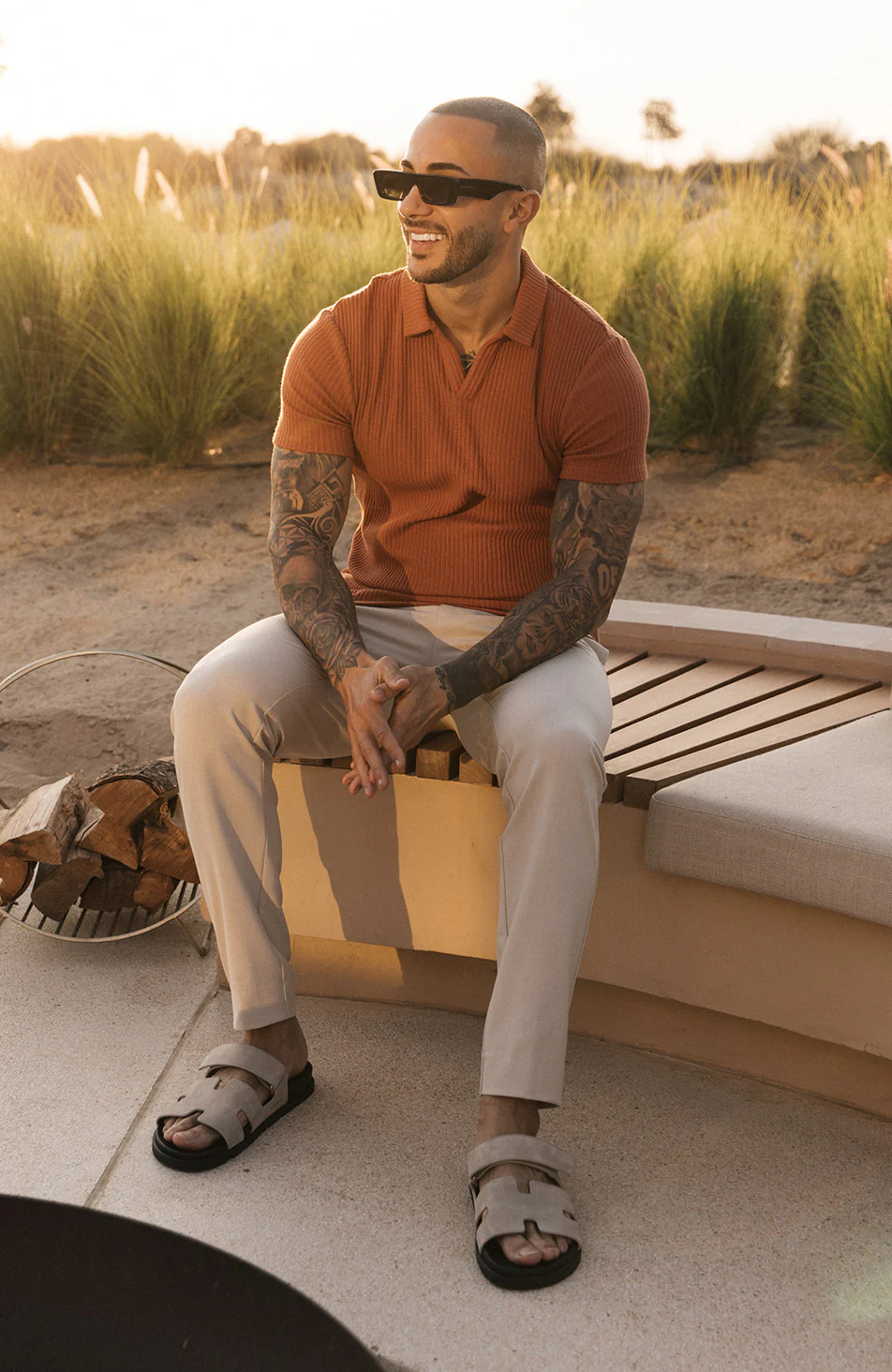 Elysee Slim Ribbed Revere Polo in Caramel - Image 4
