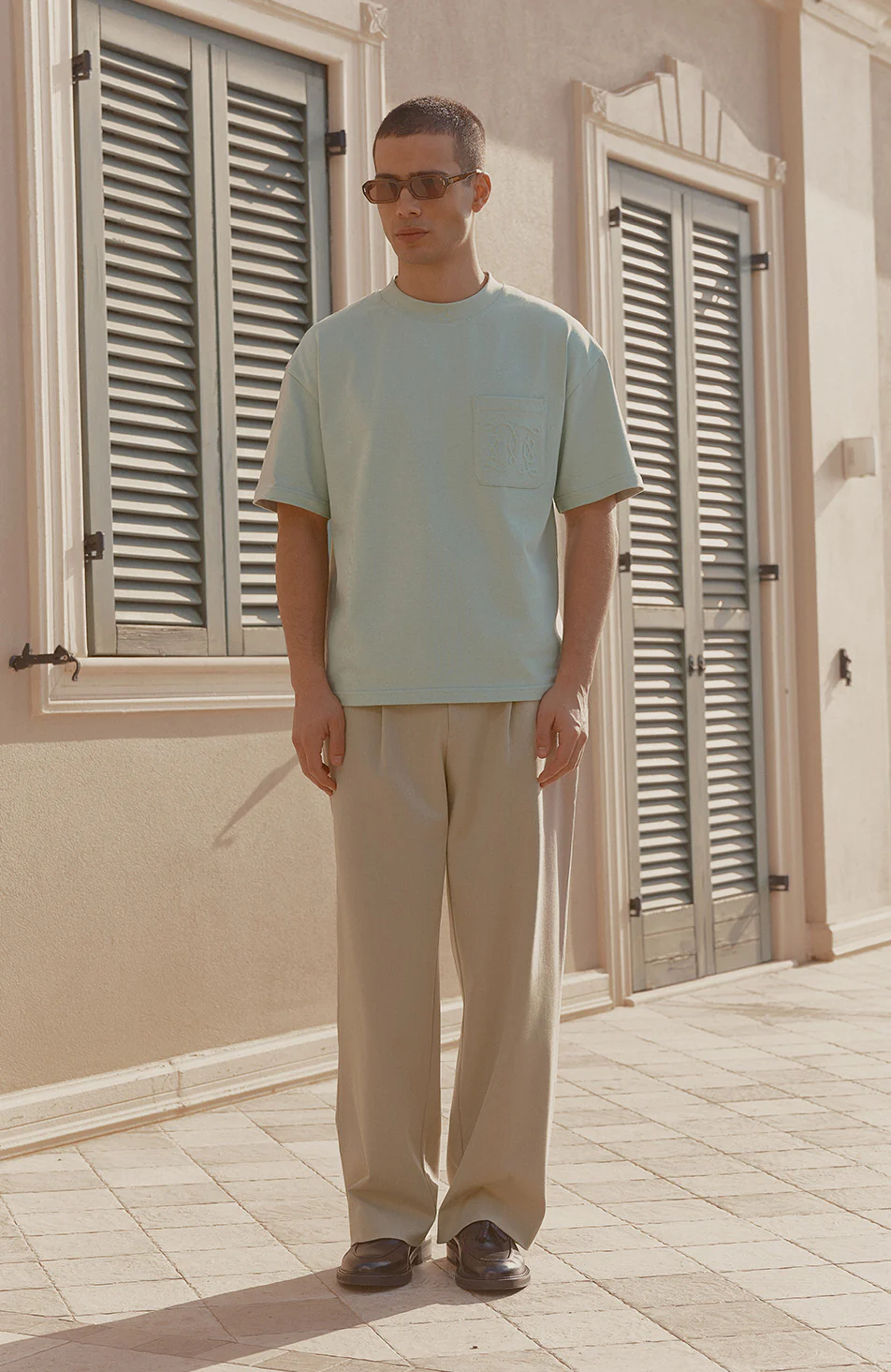 Embossed Monogram Pocket T-Shirt in Sage - Image 3
