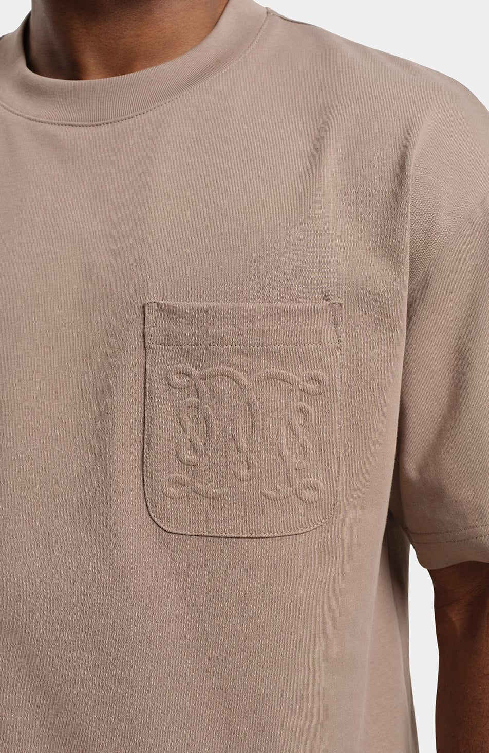 Embossed Monogram Pocket T-Shirt in Taupe - Image 4
