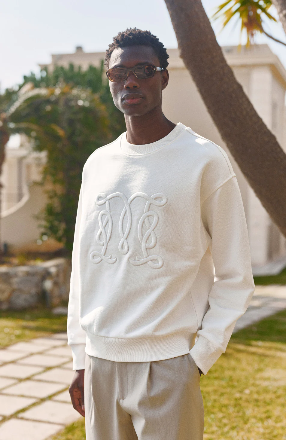 Embroidered Monogram Sweatshirt in White - Image 3