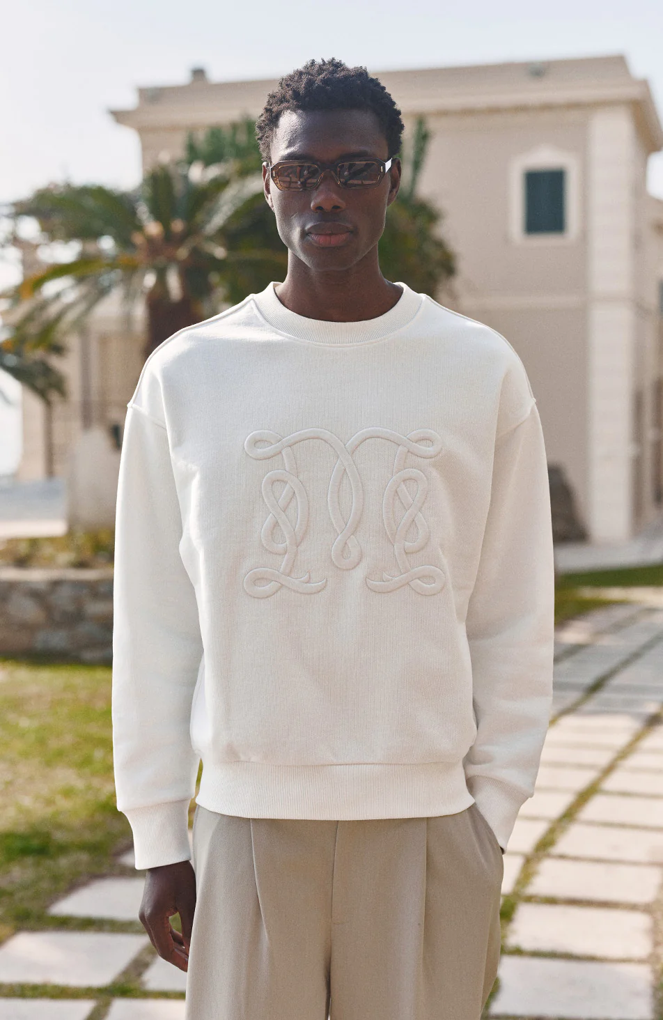 Embroidered Monogram Sweatshirt in White - Image 4