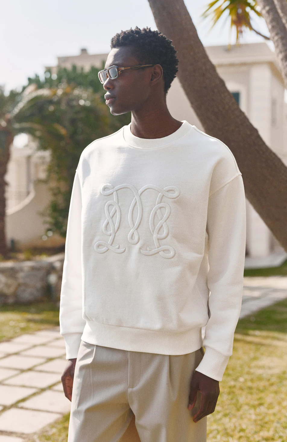Embroidered Monogram Sweatshirt in White - Image 5