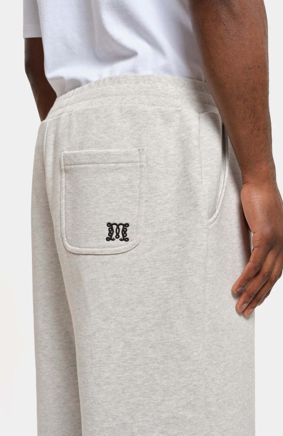 Embroidered Monogram Wide Leg Joggers in Grey Marl - Image 3