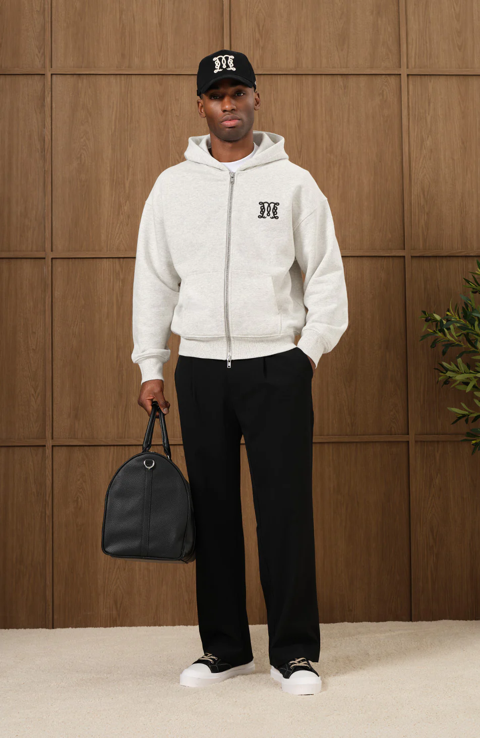 Embroidered Monogram Zip Through Hoodie in Grey Marl - Image 4
