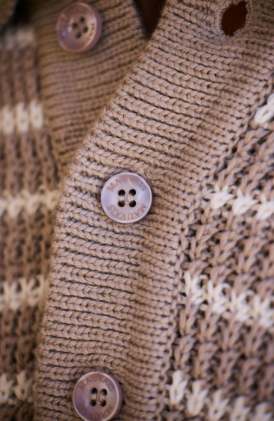 Fontelina Button Placket Knit Stripe Polo in Beige - Image 6