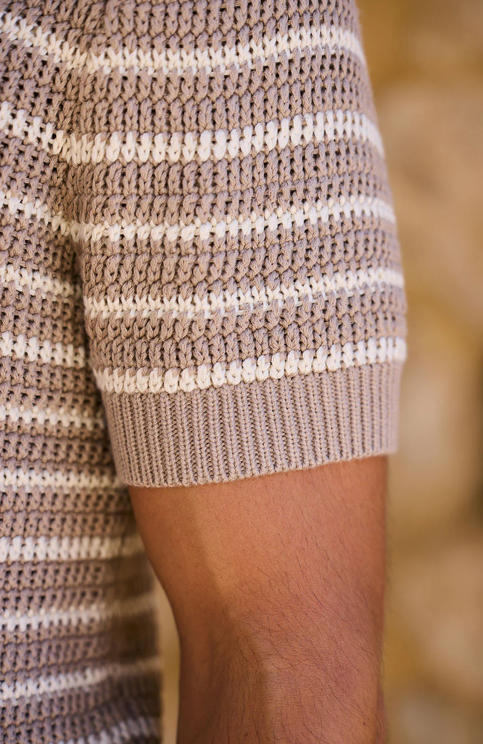 Fontelina Button Placket Knit Stripe Polo in Beige - Image 7
