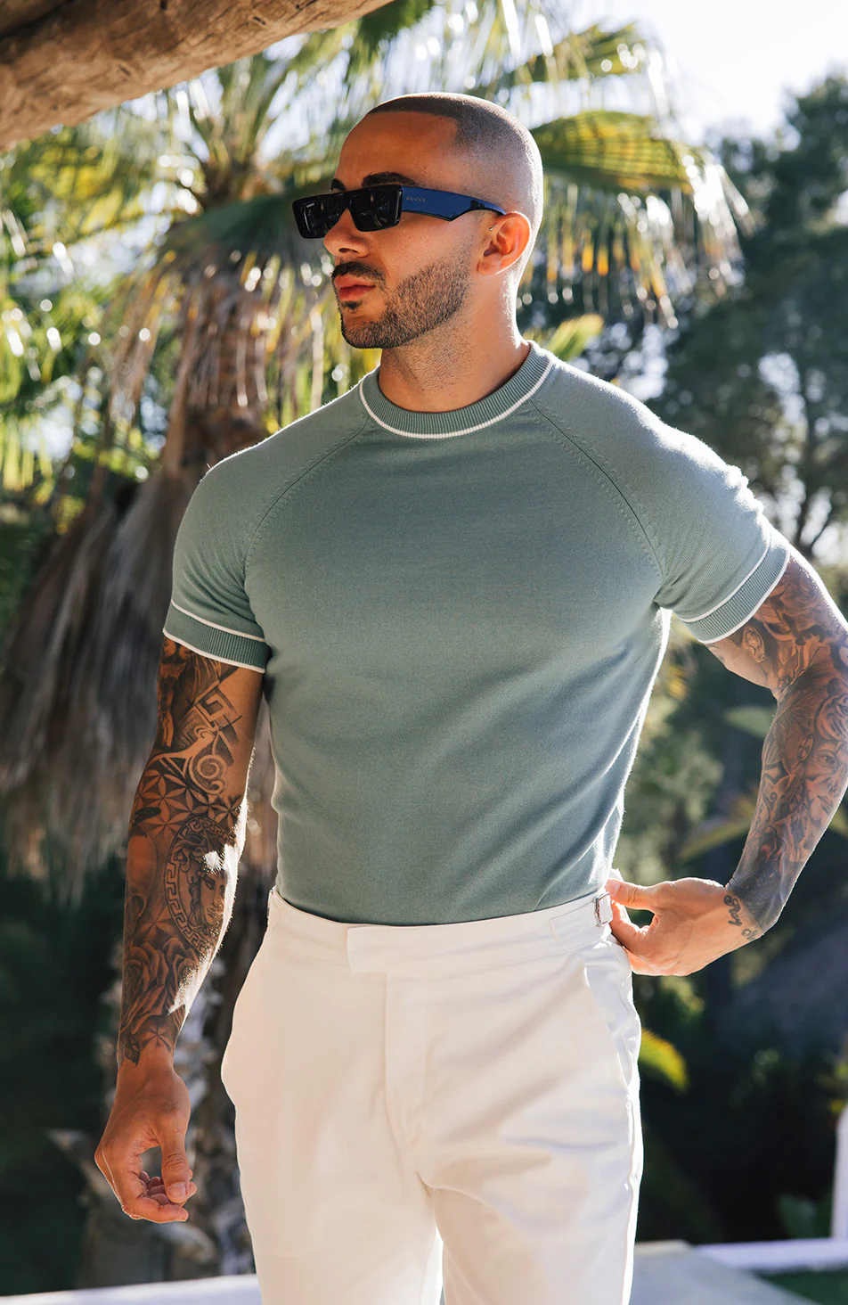 Franco Slim Knit Tee in Mint - Image 3