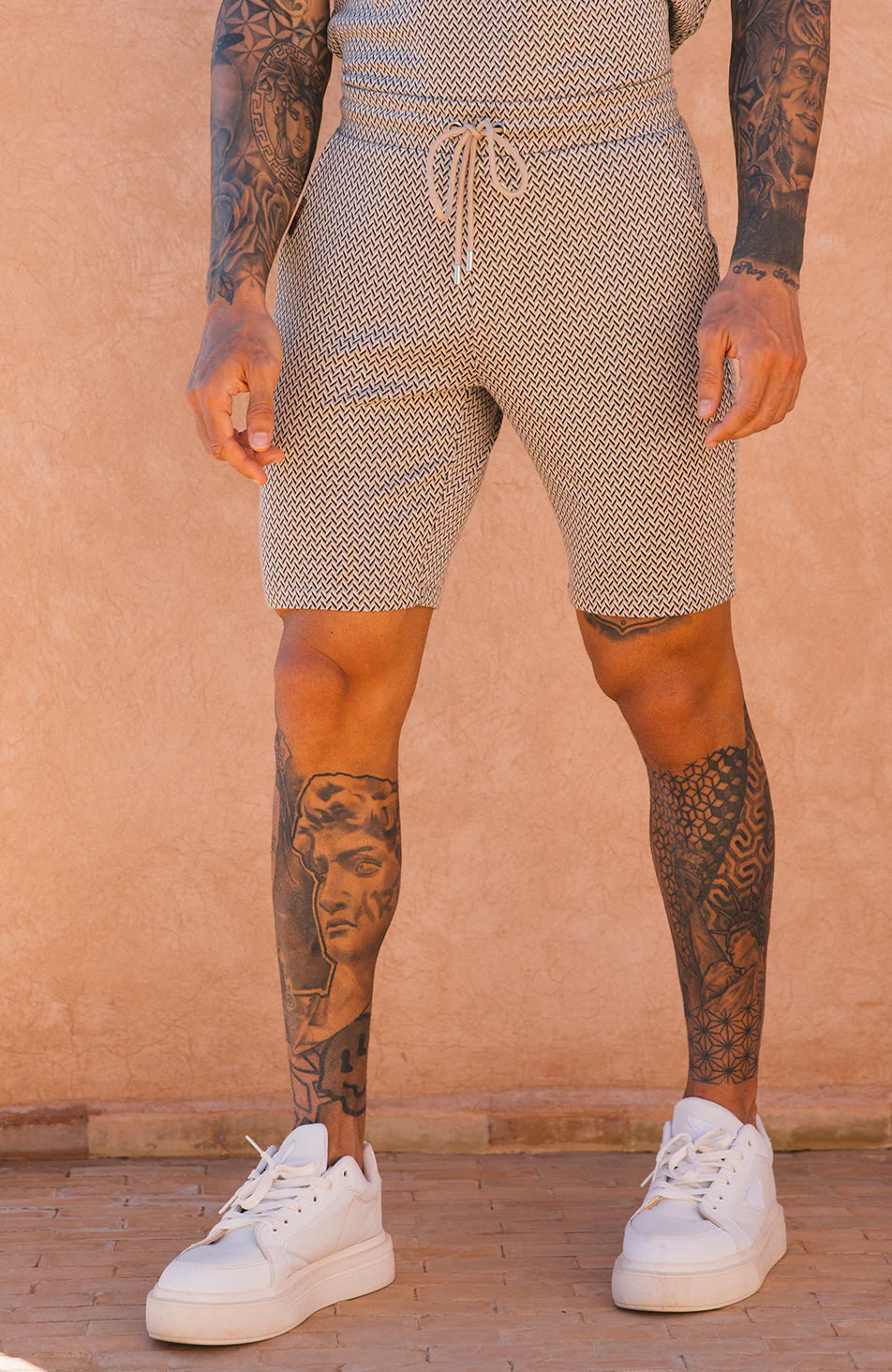 Geo Knit Shorts in Beige - Image 2