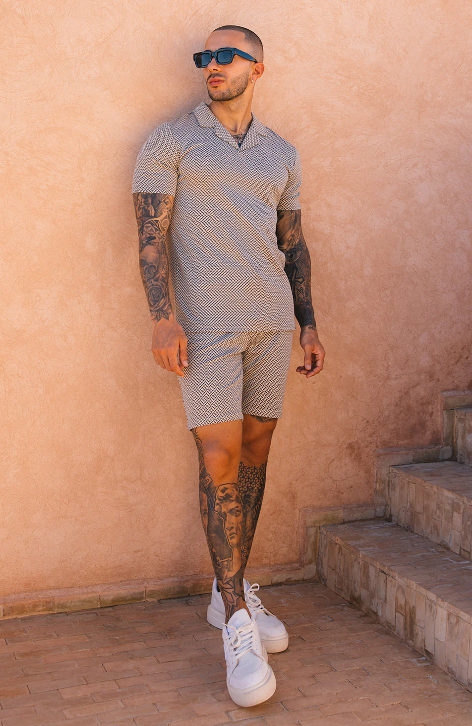 Geo Knit Shorts in Beige - Image 4