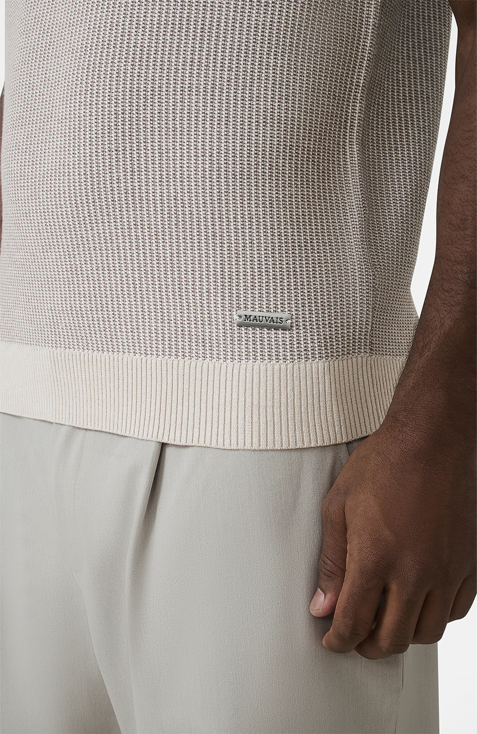 Giordini Tipped Birdseye Knit Polo in Beige - Image 7