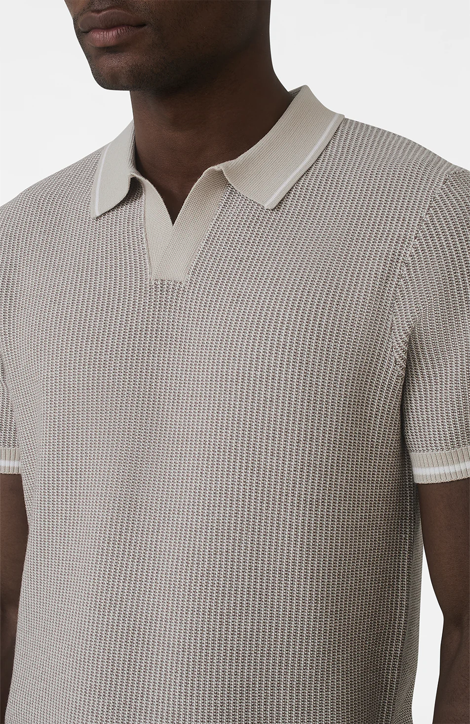 Giordini Tipped Birdseye Knit Polo in Beige - Image 9