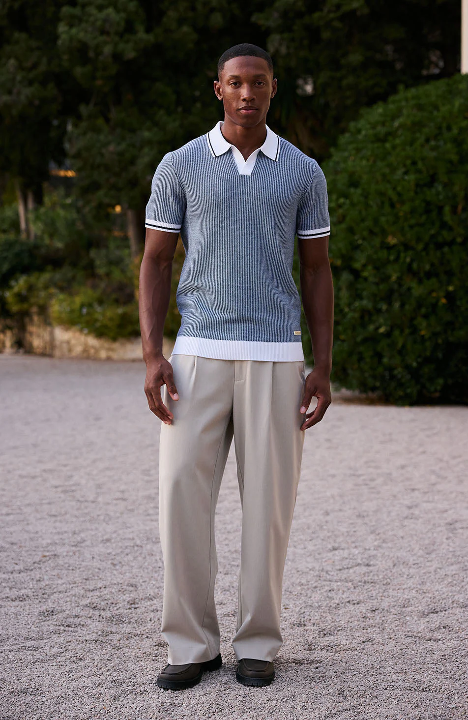 Giordini Tipped Birdseye Knit Polo in Blue - Image 3